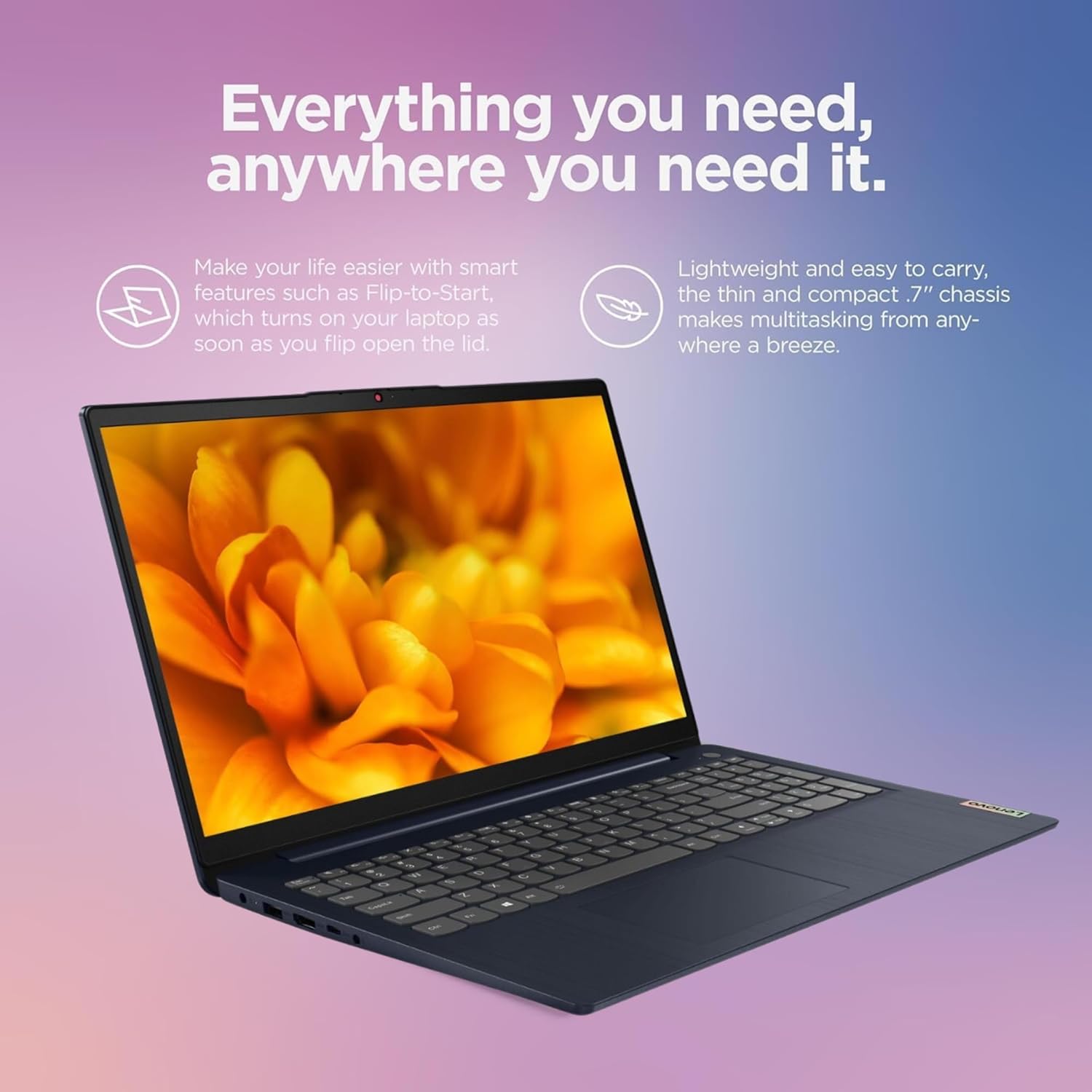 Lenovo Everyday Ideapad with Microsoft Office Lifetime License, 16GB Memory, 1TB SSD Storage, Intel Dual Core Processor, 15.6" Anti-Glare HD Display, SD Card Reader, HDMI, Webcam, Windows 11 Home
