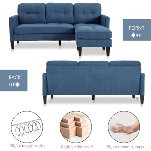 Grepatio Convertible Sectional Sofa Couch, L Shaped Couch with Reversible Chaise, 3-Seat Couch Sofa Sectional for Living Room and Small Space (Black)