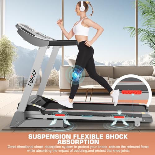 FUNMILY Treadmill with Auto Incline 13%, Foldable Treadmills for Home/Office/Gym, 300 lbs Weight Capacity, Walking Pad Running Machine with Shock Absorbent, Built-in Speaker, Smart App, LCD Display