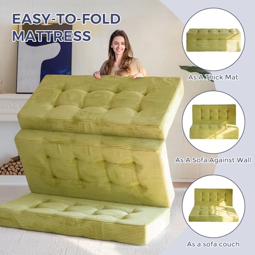 MAXYOYO Tri-Fold Mattress, 6 Inch Tufted Folding Mattress Full Foam Bed, Foldable Floor Mattress Guest Bed Mattress Topper Portable Camping Sleeping Bed with Corded Fabric, Black, 53"x75"