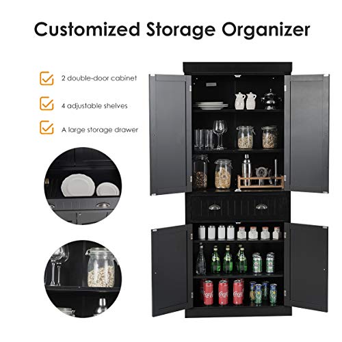 72" Large Storage Cabinet w/Doors & Adjustable Shelves, Freestanding Pantry Cupboard, Modern Tall Sideboards for Home, Kitchen, Bathroom & Dining Room (Gray)