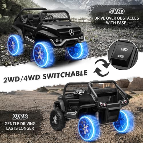 2 Seater Kids Ride On Truck 24V Ride On Toy Licensed Mercedes Benz Battery Powered Electric Vehicle for Toddles With Remote Control, Battery Display, Trunk, Spring Suspension, LED Lights, Music, White