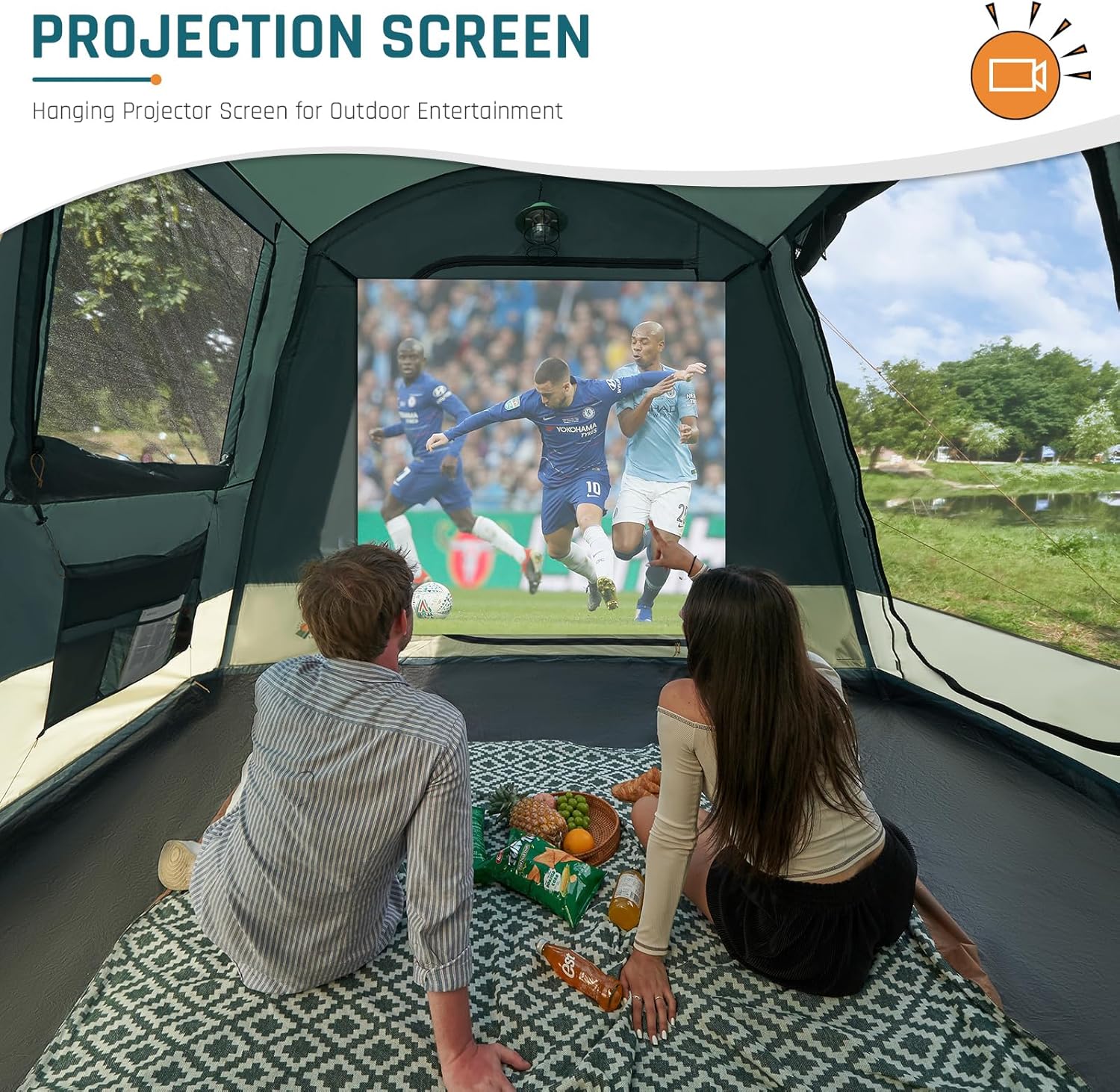 SUV Tent with Screen Porch, 5 Person SUV Tents for Camping, SUV Tailgate Tent for Outdoor, Easy Set Up Car Van Tent, Car Camping Tent Includes Movie Screen, 12'x10'x87in(H)