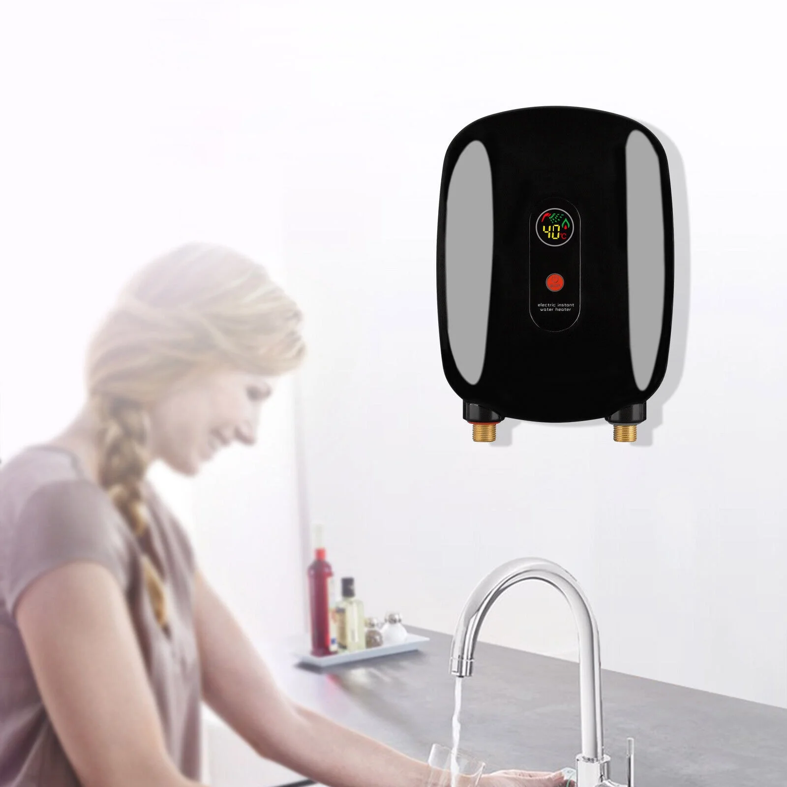 DENEST Mini Instant Electric Hot Water Heater for Kitchen Bathroom Shower Sink 3000W