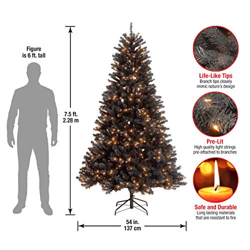 National Tree Company Pre-Lit Artificial Full Christmas Tree, Black, North Valley Spruce, White Lights, Includes Stand, 7.5 Feet