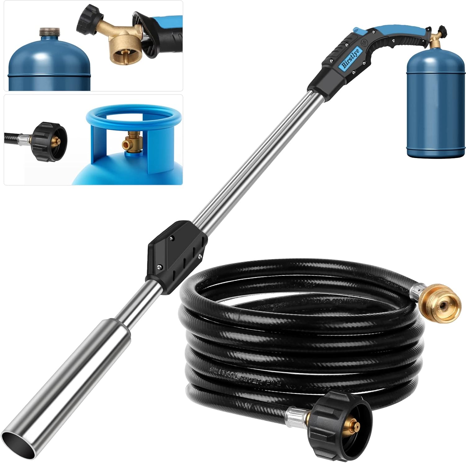 Propane Torch Weed Burner,Blow Torch,Charcoal Lighter,Campfire Starter,Flamethrower With Push Button Igniter and 9.8 FT Hose,hose with gas tank converter,for Roof,Asphalt,meltin snow,Road Marking