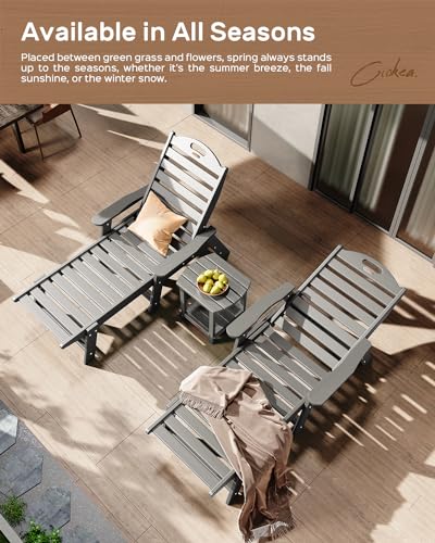 Ciokea Chaise Lounge Chair Outdoor with Wood Texture, Adjustable 5-Position Chaise Lounge Outdoor, Patio Lounge Chair for Poolside Backyard, Grey