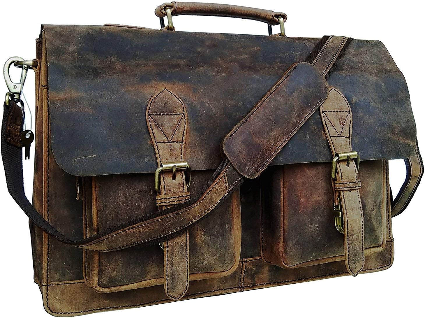 cuero Retro Genuine Buffalo Vintage Hunter Leather Men Laptop Messenger Shoulder Bag Office Briefcase College Bag For Men And Women By Cuero (15 inch)