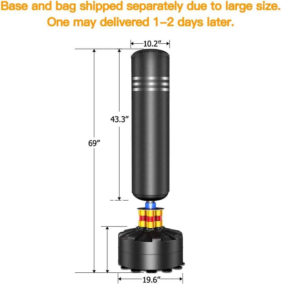 Punching Bag Heavy Boxing Bag with Suction Cup Stand- Freestanding Punching Bag for Adults Kickboxing Bags Kick Punch Bag for Home Gym Boxing Training Black, 69"