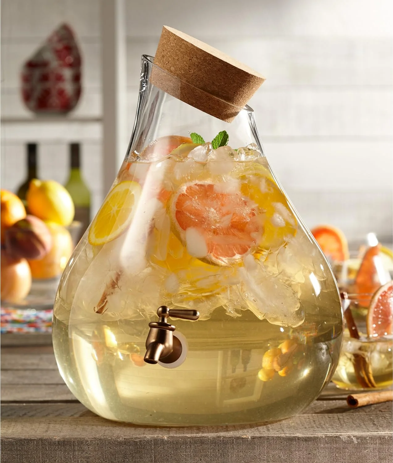 Beverage Dispenser Cold Drink Dispenser Glass Jug, Metal Stand & Leak-Proof Spigot Great For Parties, Weddings & More (2.5 Gallon, Glass With Cork Lid)