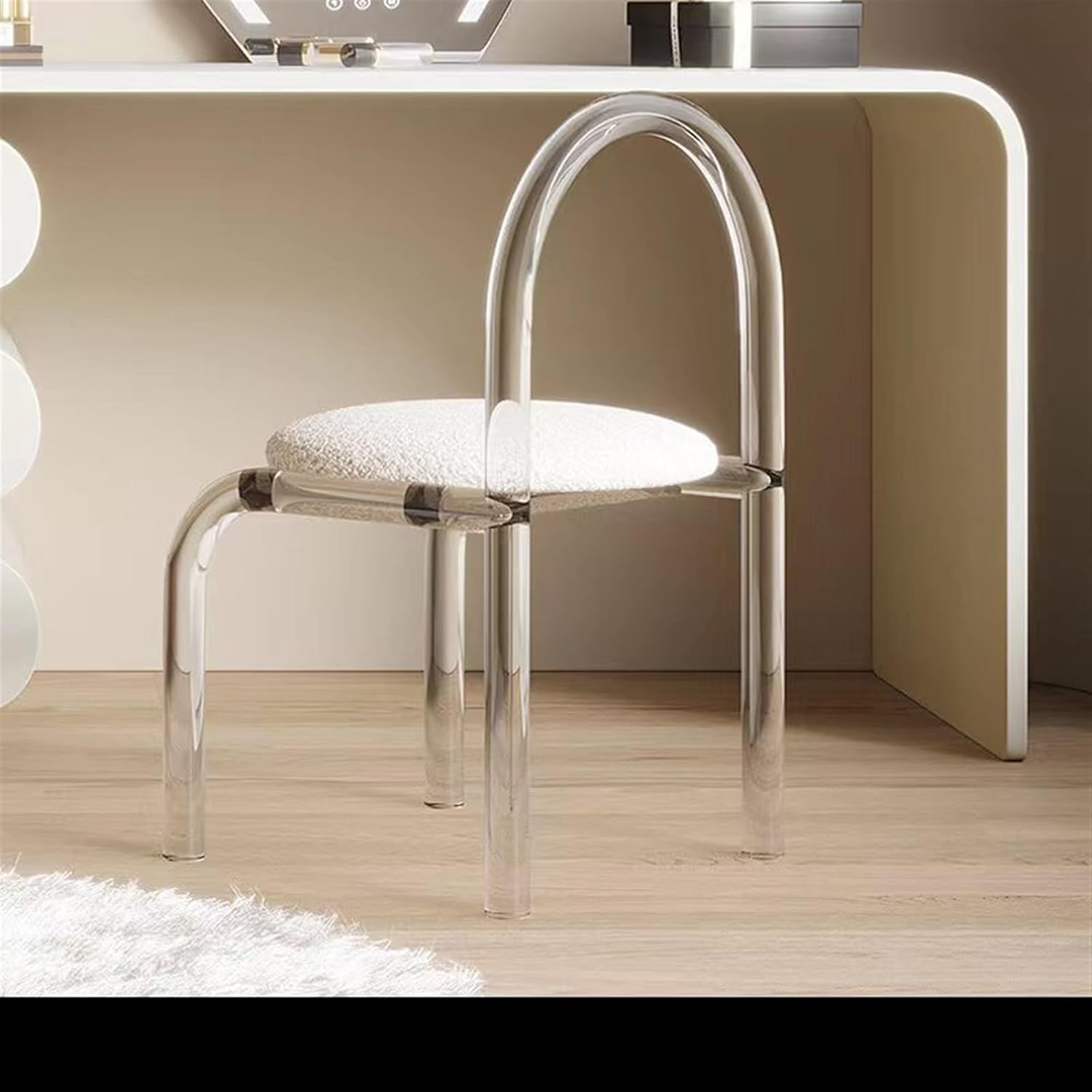 Vanity Desk Modern White Vanity Set with 5 Drawers, Makeup Mirror and Acrylic Transparent Chair, Makeup Vanity Perfect for Wife Girlfriend Fashionable Girls Makeup Dressing Table