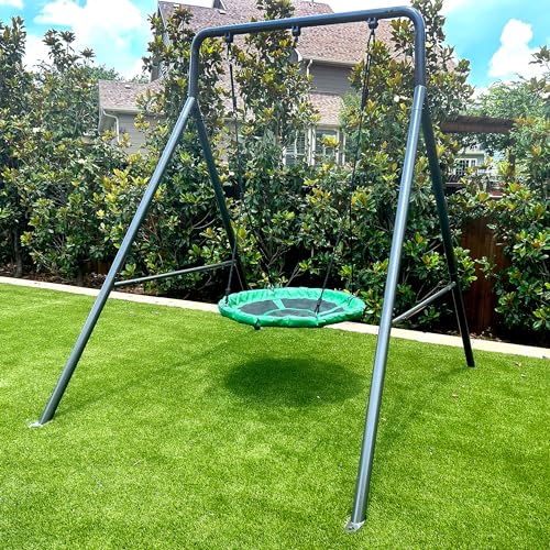 6.7’ x 8.4’ Single Swing Set Frame + 39” Round Platform Tree Swing – UV-Treated Saucer Swing Seat & Modular Metal Frame Playground Set