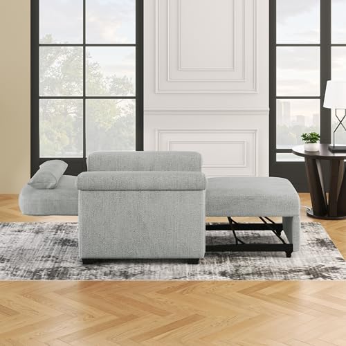 3 in 1 Convertible Single Sofa, Pull Out Sofa Bed Lounger Chair with Pillow and Adjust Backrest, Multi-Function Single Sleeper Sofa Bed for Living Room Apartment Office (Beige-2)