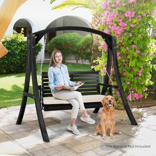 VINGLI Heavy Duty 880 LBS Patio Wooden Porch Swing Outdoor with Extra Cushion, Farmhouse Hanging Bench Tree Swing with Adjustable Chains for Yard | Garden | Lawn | Balcony (5 FT, Rustic)