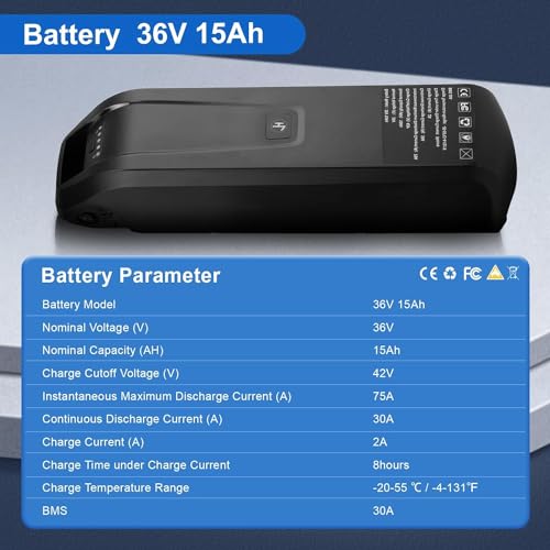 Ebike Battery 36V 10Ah Lithium Battery with 2A Charger 36V Battery for 500W, 750W, 1000W, 1200W Electric Bike (4-Pin)