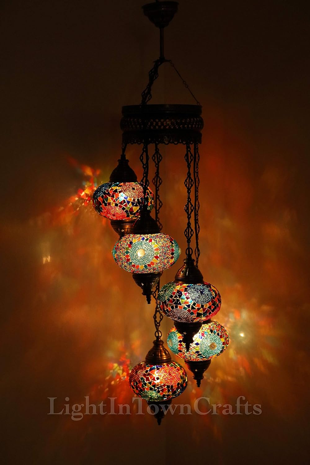 5 GLOBES MOSAIC CHANDELIER Turkish Tiffany Mosaic Lamp Moroccan Lighting Hanging Ceiling Lantern Lamp Pendant Light Bedside Fixture for Home