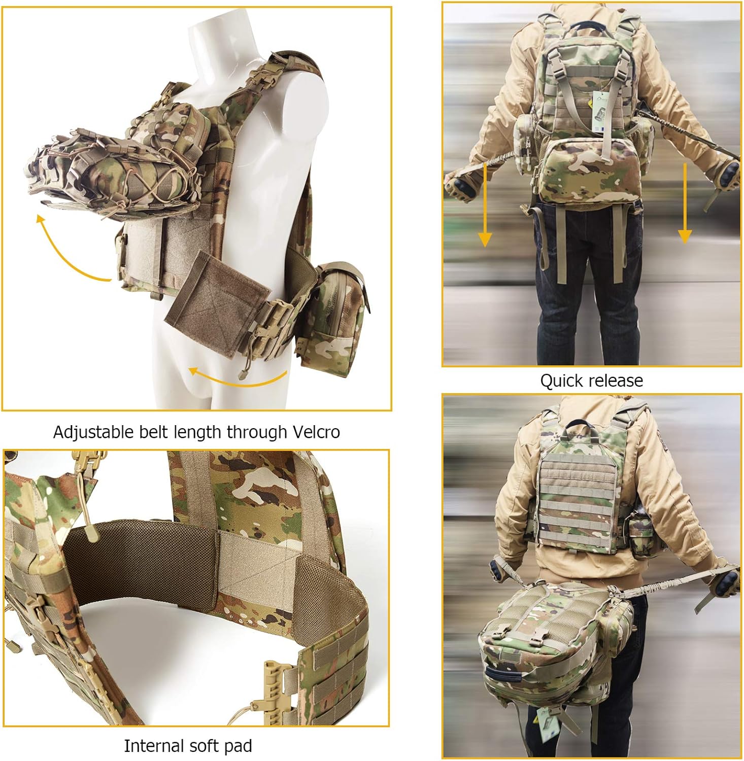 Akmax.cn Military Modular Assault Vest System Compatible with 3 Day Tactical Assault Backpack, OCP Camouflage