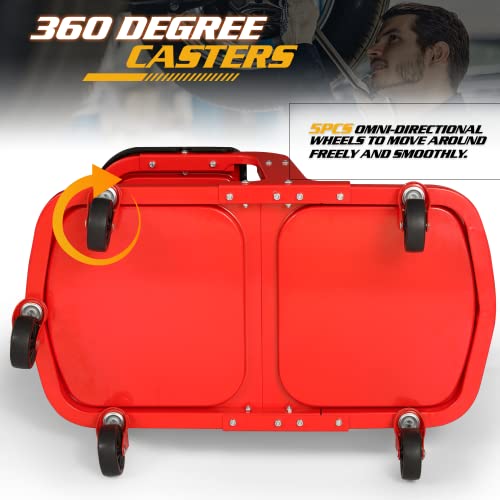 Magshion Garage Mechanic Creeper Seat with Tool Tray/Rack and Can Holder, Durable Mechanics Stool on Wheels 350 lbs Capacity Rolling Creeper Garage/Shop Seat, Black