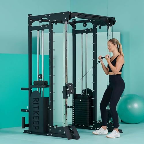 Smith Machine,RitKeep PMAX 5600 Pro,All-in-One Home Gym Equipment Featuring 2200lb Load Capacity and 320lb Weight Stack,Includes T-Bar Row,LAT Pulldown Bar,and More Attachment,for Home Gym Use