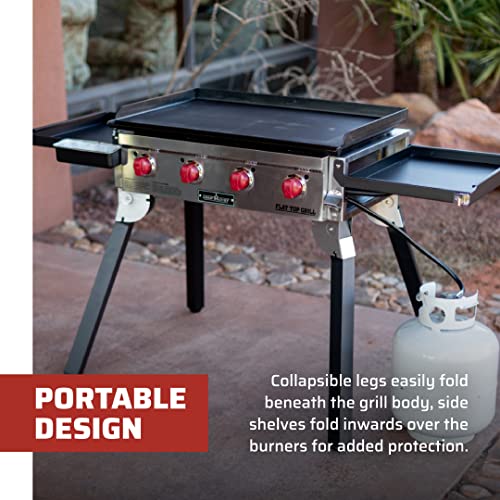 Camp Chef Portable Flat Top Grill 600 - Portable Outdoor Gas Grill with Griddle Grease Drain & Pre-Seasoned Surface - 604 Sq In Cooking Area - Black