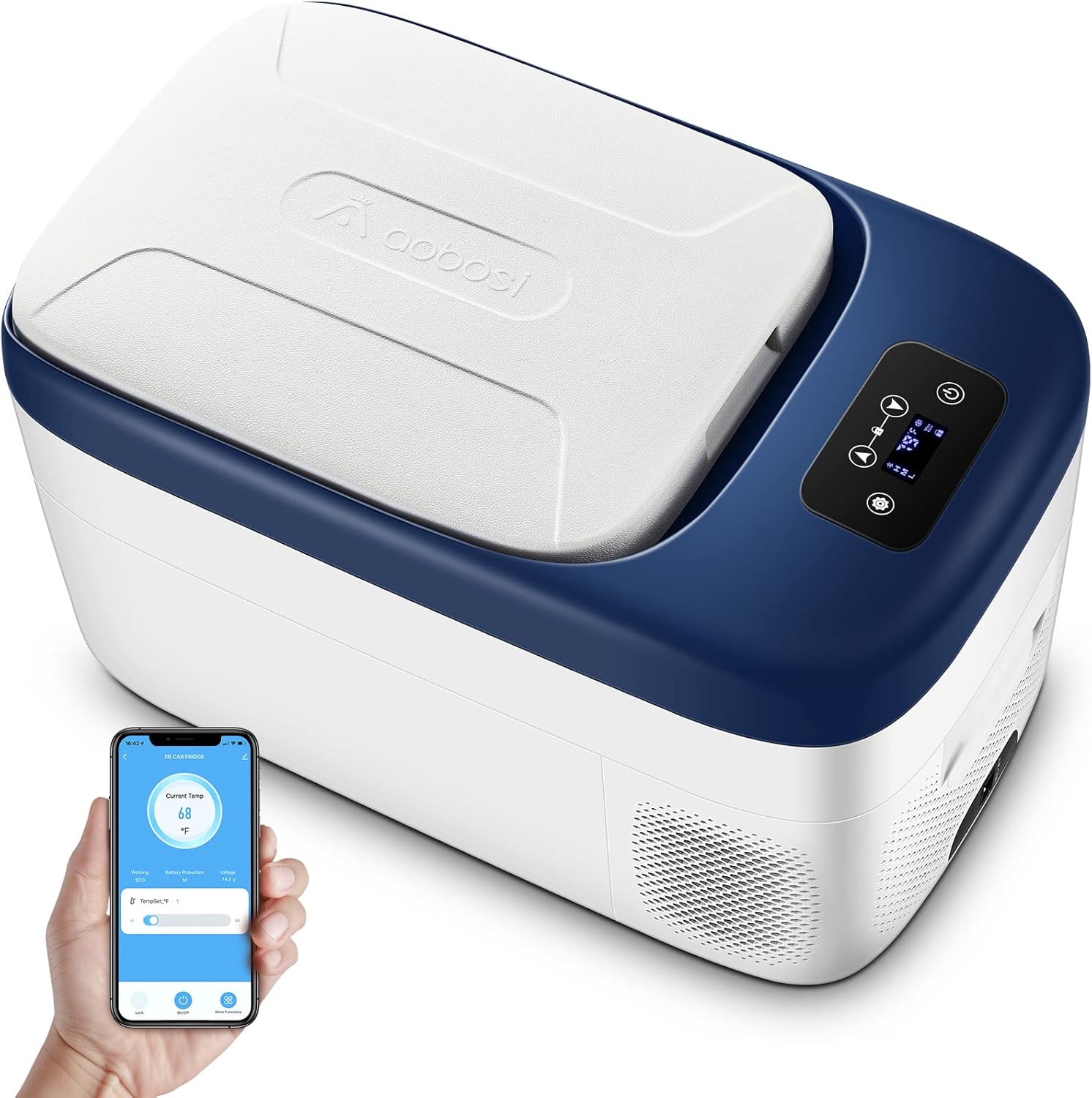 AAOBOSI 12 Volt Car Refrigerator Freezer 27 Quart (25L) RV Portable Refrigerator Freezer APP Control Car Fridge -4℉-68℉ Electric Compressor Cooler 12/24V DC & 100-240V AC for Car, Camping,Truck,RV and Home Use