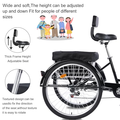 Versatile 24/26-Inch 3-Wheel Adult Tricycle with 7-Speed Gearing and Spacious Basket for Comfortable Riding and Storage for Recreation, Shopping, Picnics