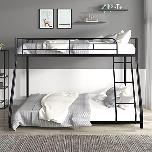RUNNA Metal Twin Over Full Bunk Bed with Trundle and Two-Side Ladders,for Kids Girls Boys Teens Adults Bedroom Use (Black@Ladder/, Twin Over Full)