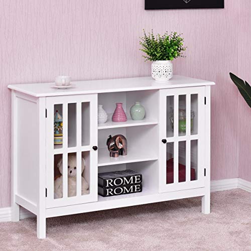 45" TV Stand Console Storage Cabinet, Wood Multipurpose Organizer Entertainment Media Console Center Home Living Room Furniture (Brown)
