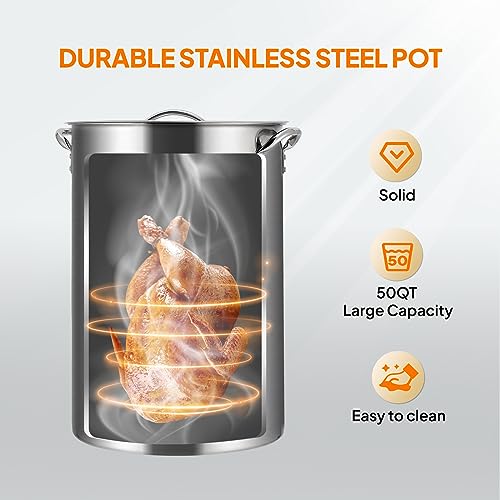 ROVSUN 60QT Turkey Fryer with Aluminum Boiler Steamer Basket & 150,000BTU Propane Burner, Outdoor Gas Deep Fryer & Seafood Crawfish Boil Pot Set with High Pressure Propane Regulator and Hose