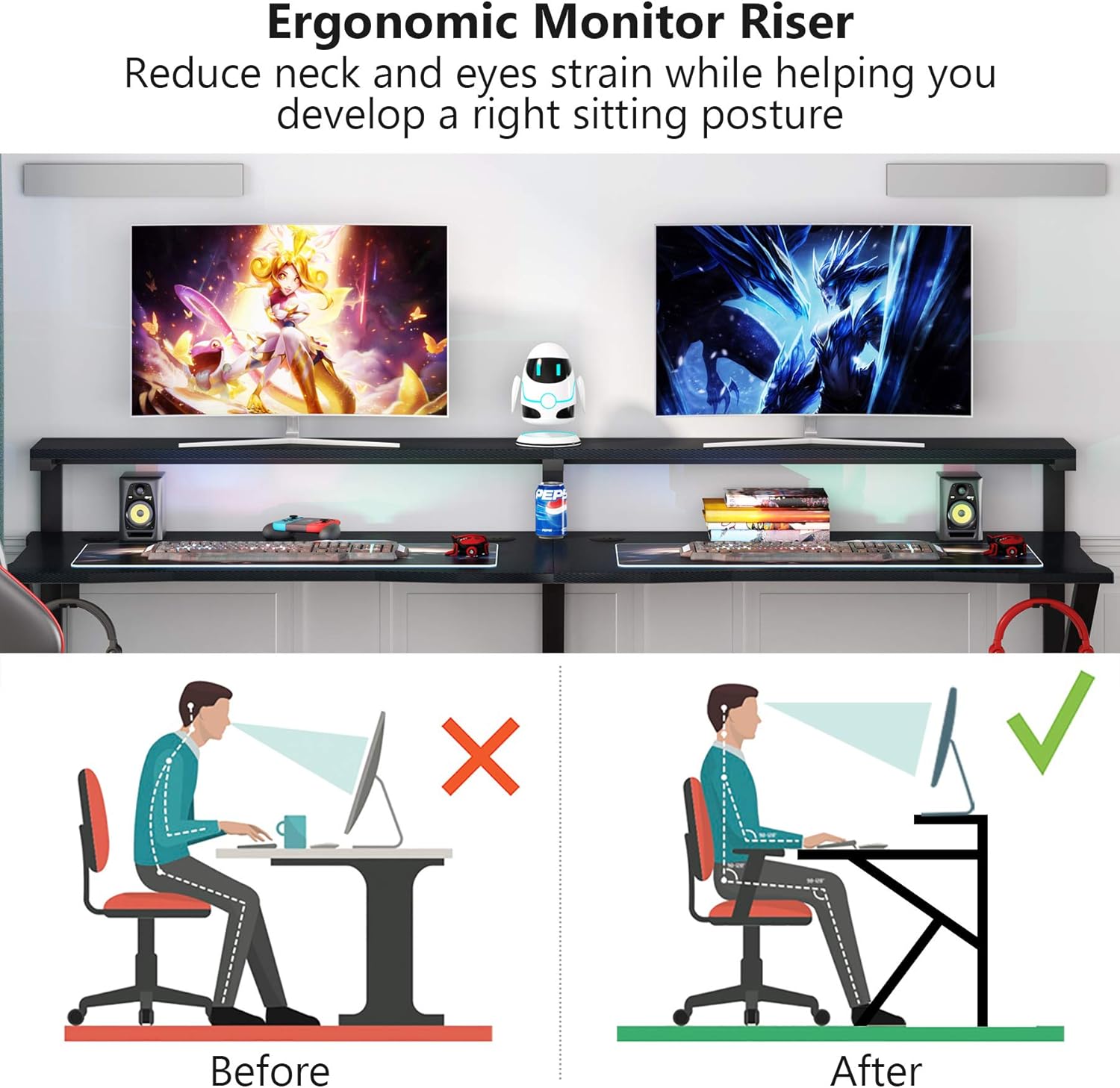 Tribesigns Two Person Gaming Desk with Hutch Monitor Shelf, 78 inches Double Computer Desk with Headphone Hooks, Extra Long K -Shaped Home Office PC Table Gamer Workstation,Textured Carbon Fiber,