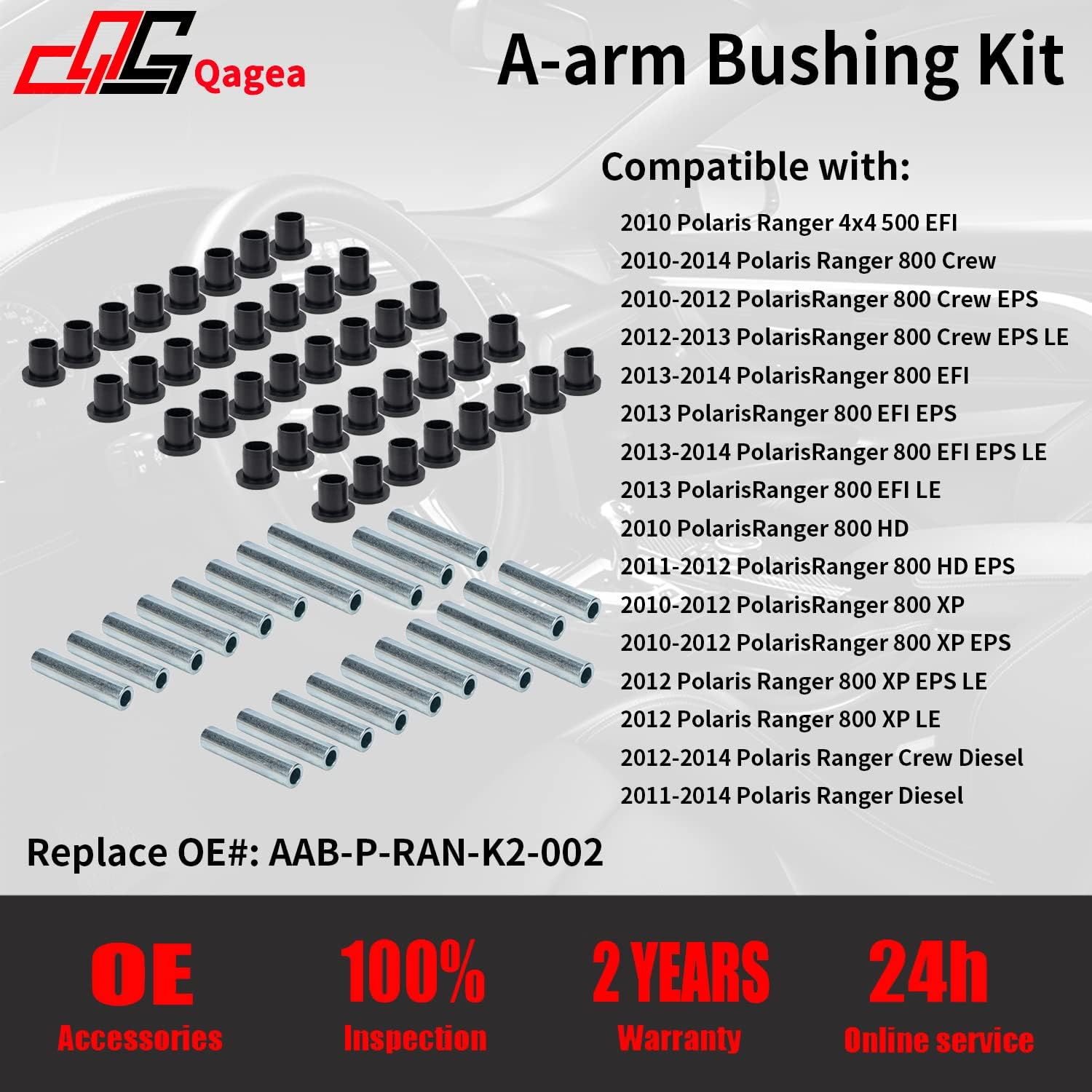 Heavy Duty A-Arm/UHMW Control Arm Bushing Kit Replacement for 2010-2014 Polaris Ranger Full Size XP 800 Replaces AAB-P-RAN-K2-002 Pack of 2