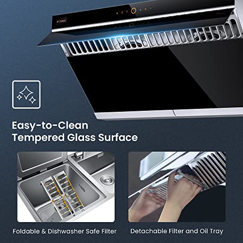 FOTILE 30" Under-Cabinet or Wall-Mount Range Hood | Dual DC-Motor | Slant Vent Design | Hands Free On and Off | Touchscreen with 4 Speed Level | Modern Kitchen