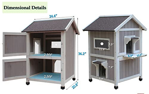 Rockever Outdoor Cat House, Large Outdoor Houses for Feral Cats Wooden Outside Cat Shelter Weatherproof with Escape Door