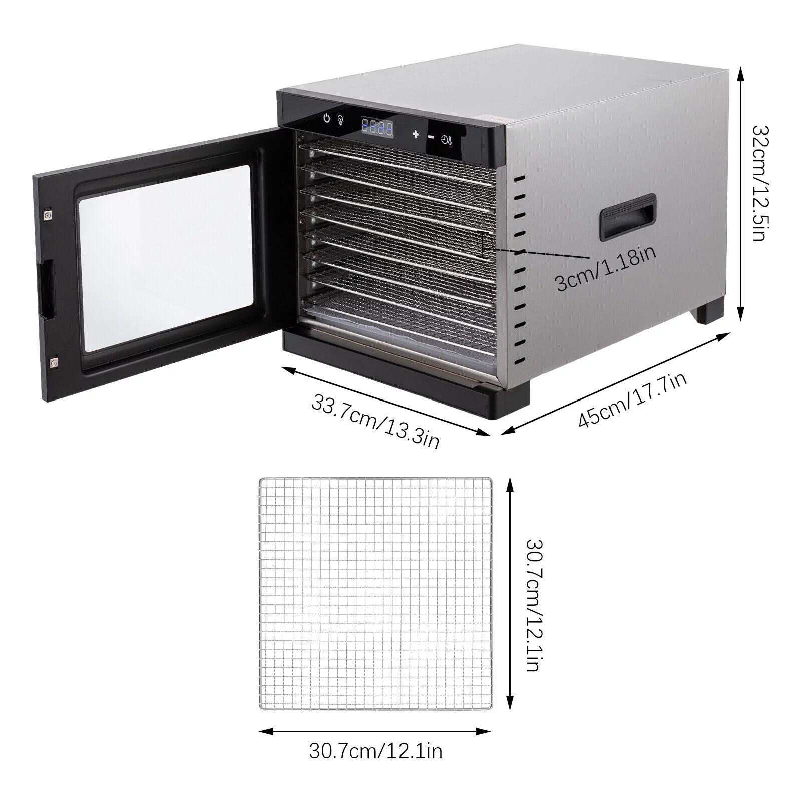 8 Trays Food Dehydrator Machine Adjustable Timer Jerky Fruit Meat Drying 700W