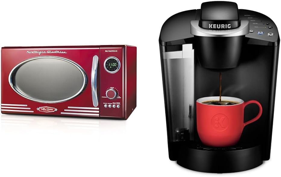 Nostalgia Retro Countertop Microwave Oven - Large 800-Watt - 0.9 cu ft - 12 Pre-Programmed Cooking & Keurig K-Classic Coffee Maker K-Cup Pod, Single Serve, Programmable, 6 to 10 oz. Brew Sizes, Black