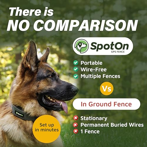 SpotOn Longer Battery Life, GPS Dog Fence, App Based Wireless Dog Fence Collar, Waterproof, Accurate & Reliable GPS Dog Fence System, Virtual Dog GPS Tracker for All Terrain Small/All Carriers