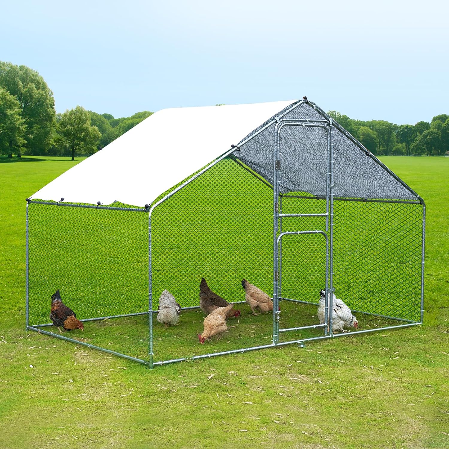Large Metal Chicken Coop Chicken Run, Walk-in Poultry Cage Chicken Runs House, Chicken Pen with Water-Resident, Anti-UV Cover Support 15-20 Chickens, Ducks, Goose(9.8 * 6.6FT)