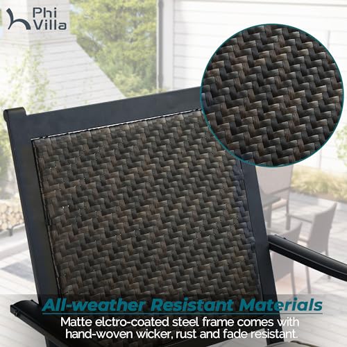 PHI VILLA 9 Piece Outdoor Extendable Dining Set for 8, Expandable Rectangular Metal Dining Table & 8 Rattan Chairs for Patio, Deck, Yard