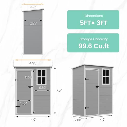 UDPATIO Outdoor Resin Storage Shed 6x4.5 FT, Plastic Garden Shed for Bike, Garbage Can, Tool, Outside Sheds with Lockable Door for Backyard, Patio, Lawn, Grey & White