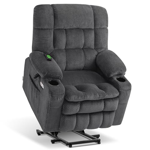 MCombo Dual Motor Power Lift Recliner Chair with Massage and Heat for Elderly People, Infinite Position, USB Ports, Cup Holders, Fabric 7890 (Medium-Regular, Burgundy)