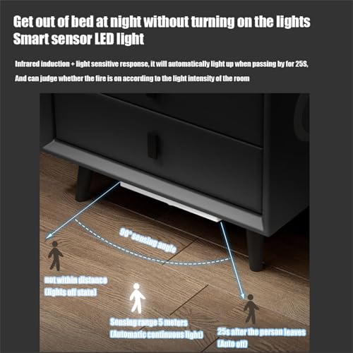Nightstand with Wireless Charging Station, LED Night Stand with 2/3 Drawers for Bedroom Furniture, End Side Table with Fingerprint Lock and Speaker(White 2)