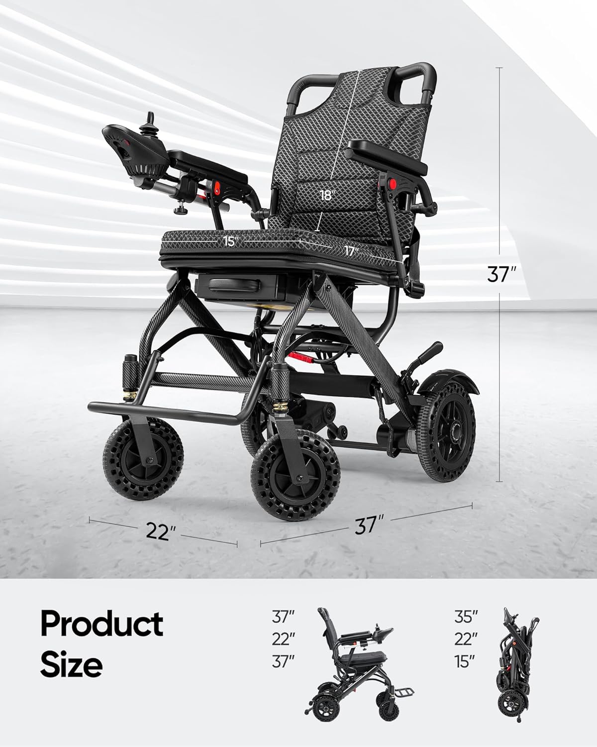 Electric Wheelchair Super Lightweight,Only 38lbs, Foldable Electric Wheelchair for Adults,Travel Size,Airline Approved,Intelligent Folding Electric Wheelchairs for Seniors, All Terrain