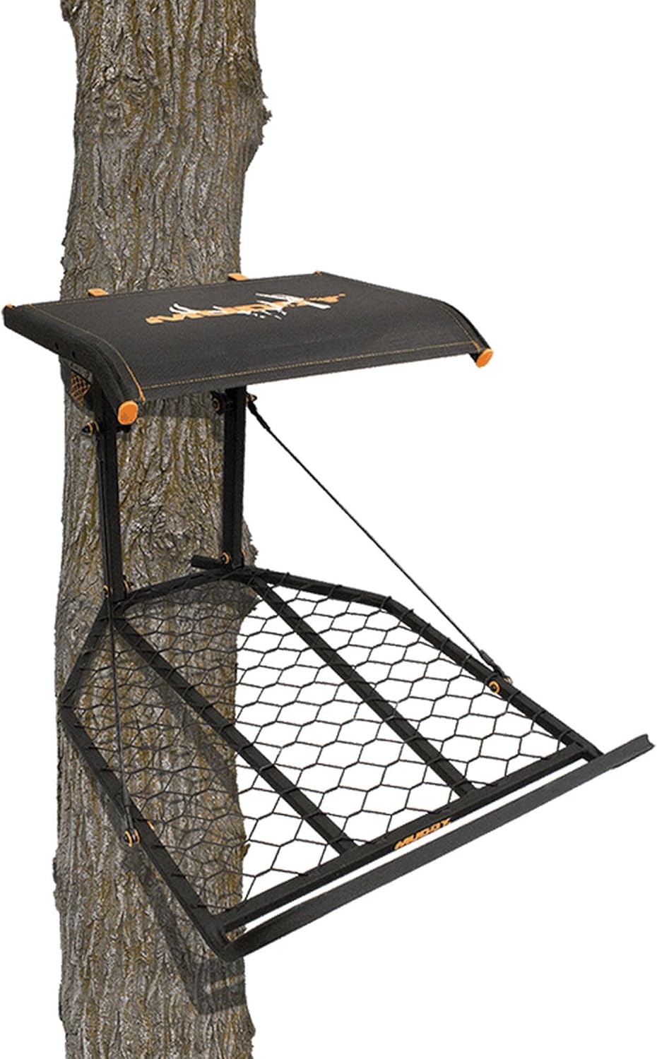 Muddy The Boss XL Wide Stance Hang On 1 Person Hunting Tree Stand Platform with Silent Straps, FlexTek Seating, and Extra Wide Platform (2 Pack)