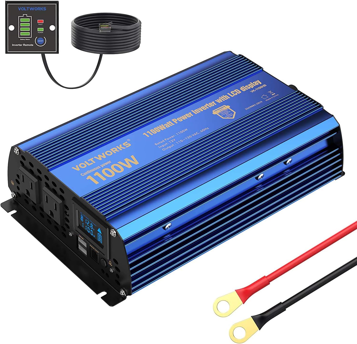 Power Inverter 2000w DC 12V to AC 120V Modified Sine Wave Inverter 2000 watt with LCD Display Remote Control and 3AC Outlets Dual 2.4A USB Ports for Car RV Truck Boat[3 Years Warranty] by VOLTWORKS