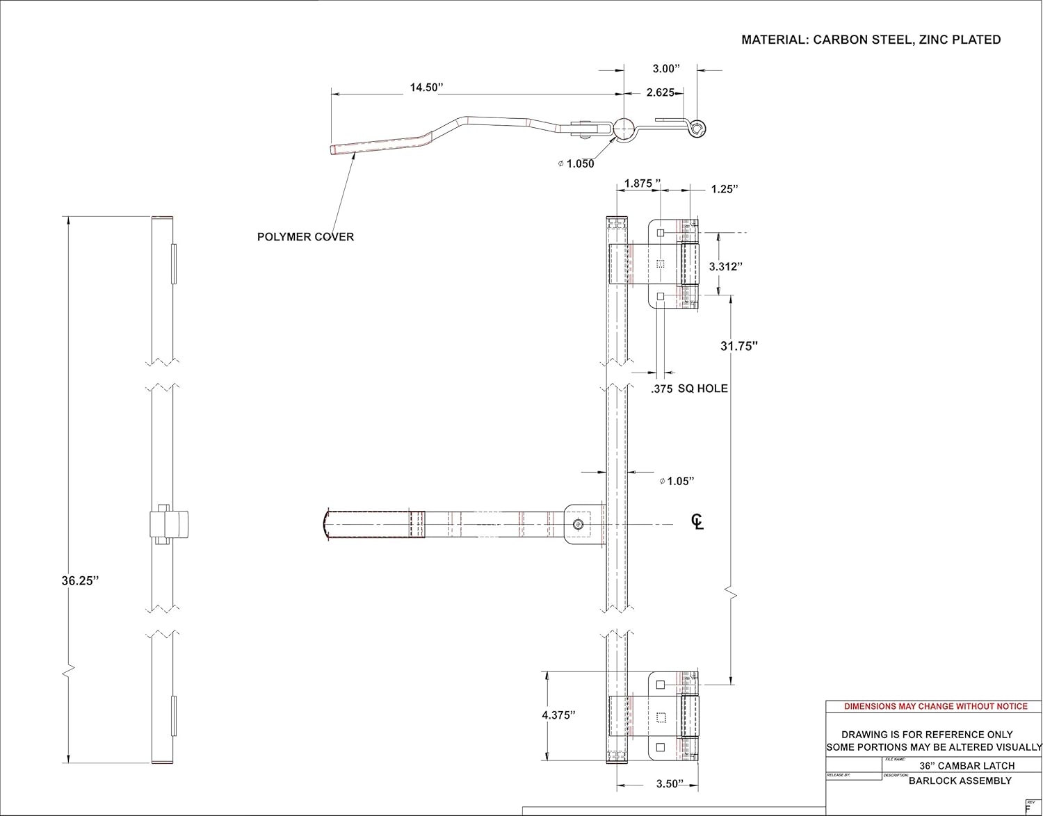 Kay 36 Zinc Cargo Trailer Door CamBar Latch Tamper Proof Hinge & Mounting Hardware