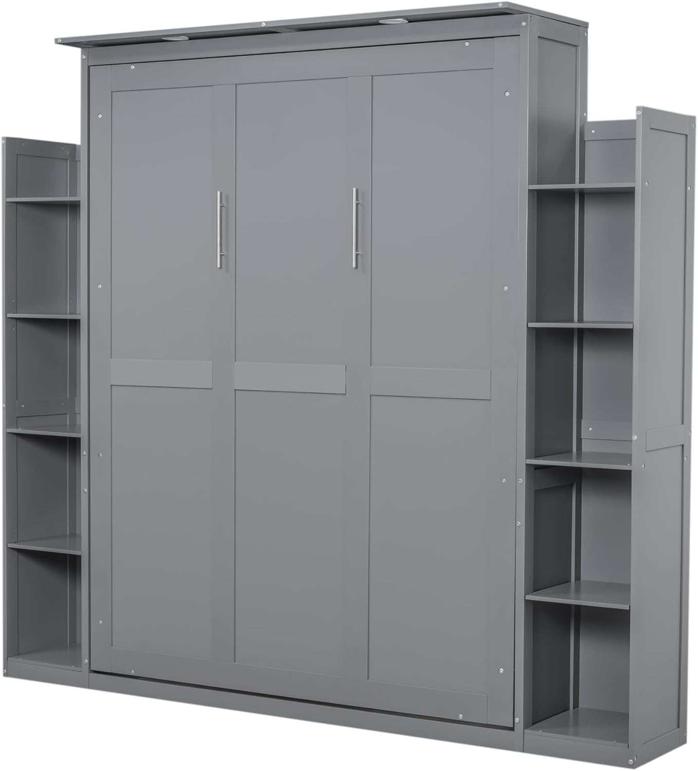WADRI Queen Size Murphy Bed Wall Bed with Bookshelf, Can Be Folded Into Cabinet, Solid Wood Murphy Bed Chest Cabinet Bed for Guest Room Bedroom Office, Maximize Space Savings (Gray-sd1)
