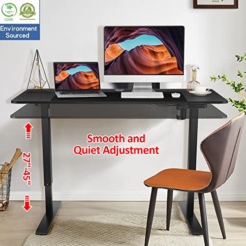 farexon Electric Standing Desk 55 x 24In with Charging Station, Stand up Desk with Oversized Mouse Pad, 2 USB Ports & 3 Power Outlets, 4 Caster, 4 Preset Heights Easy to Set（Brown）