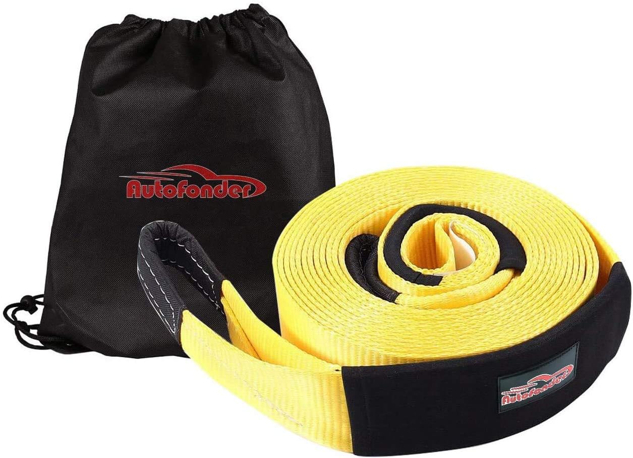 Autofonder Heavy Duty Tow Strap 12T Recovery Kit: 4WD Tow Strap + 3/4 Bow Shackle (2pcs) + Storage Bag (20ft)