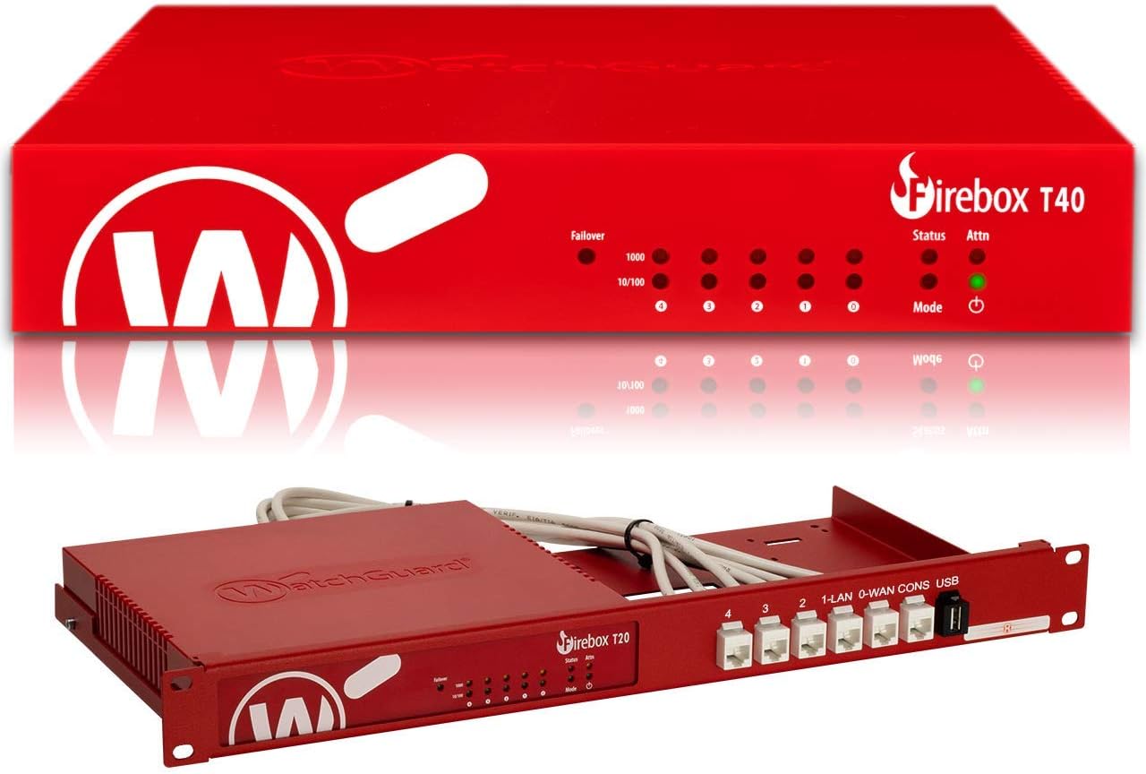 WatchGuard Firebox T40 Security Appliance Plus 1YR Basic Security Suite with Rackmount Kit (WGT40031-WW+RM-WG-T6)