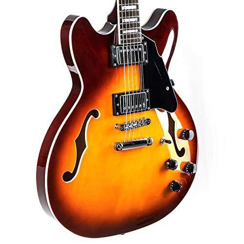 Grote Full Scale Electric Guitar Semi-Hollow Body Guitar Stainless Steel Frets(Red)
